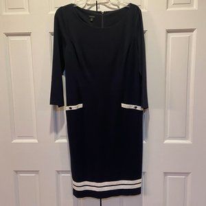 Talbots Navy Blue Dress with white grosgrain trim - Size 10